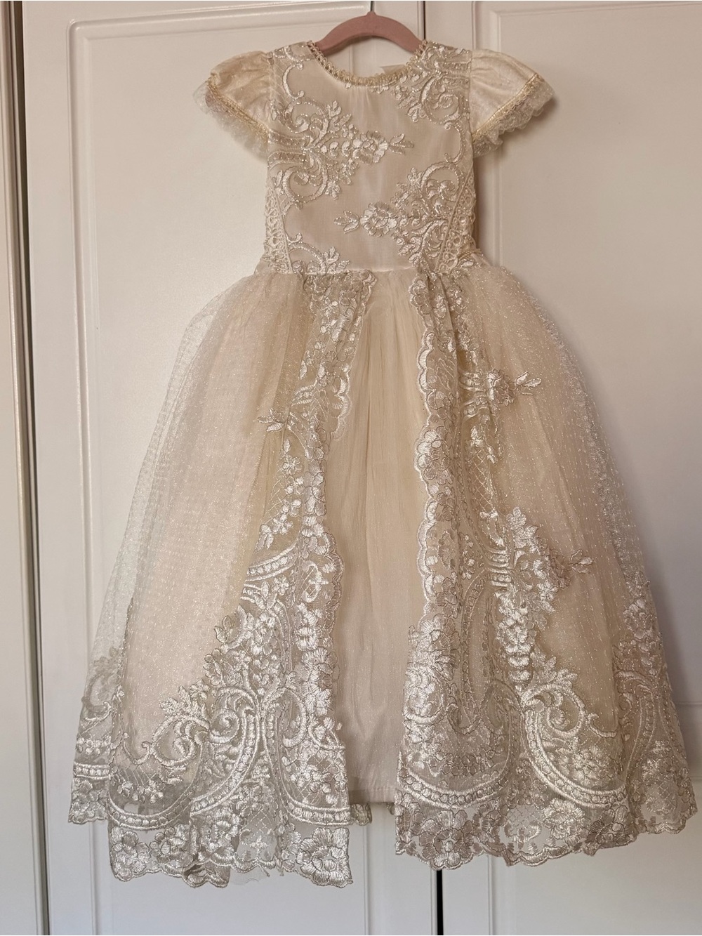 Elegant Ivory Lace Tulle Girls' Party Dress